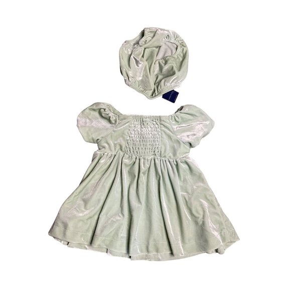 Habitual Kid Dress Baby Girl 12 Month Green Short Sleeve Velour Bow Diaper Cover - Picture 3 of 4